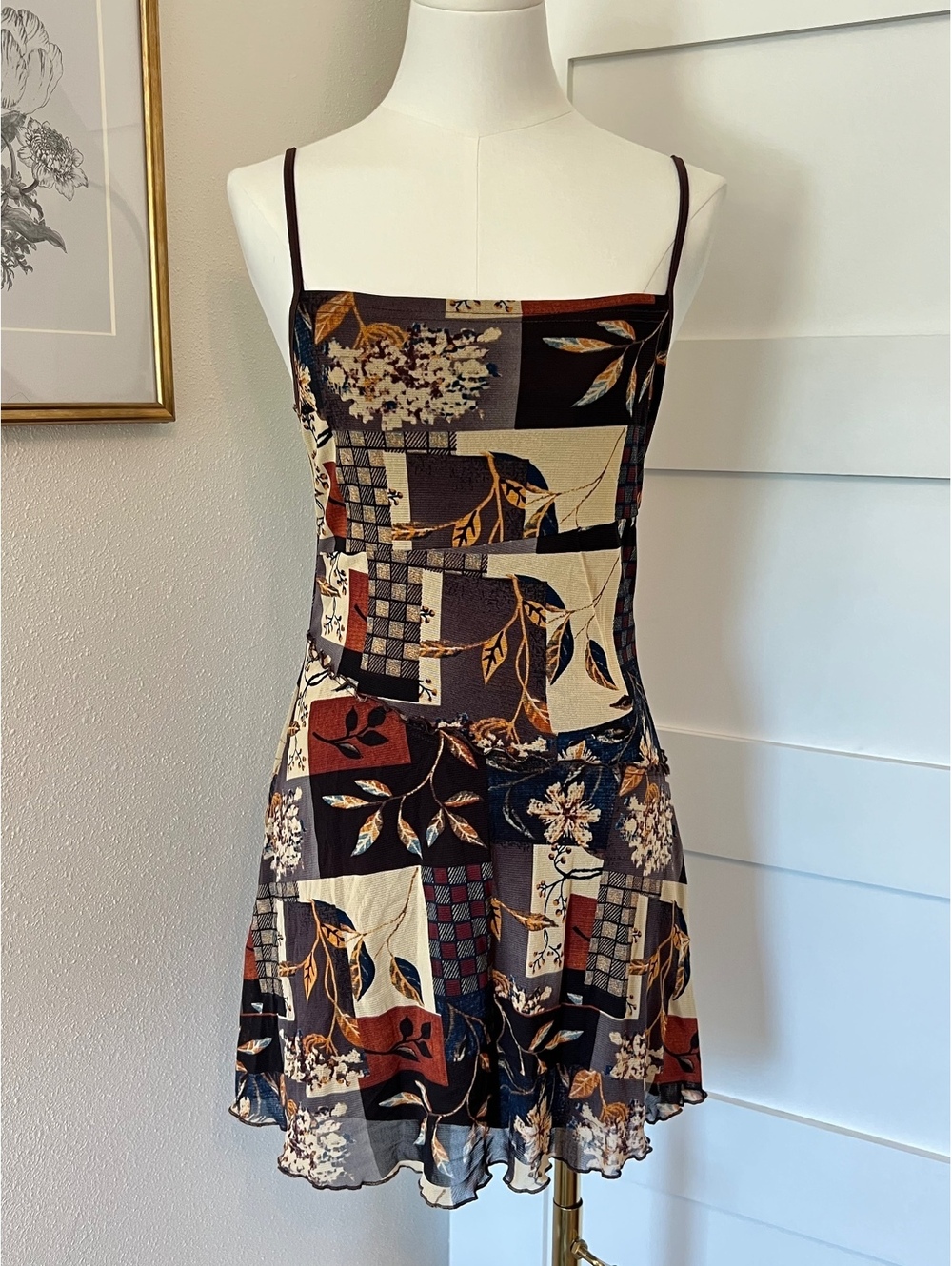 Cider patchwork floral mini dress.
